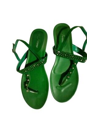 Green Studded Thong Sandals